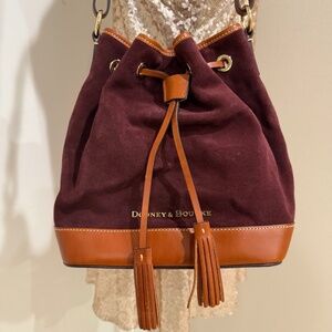 Dooney & Bourke Burgundy Suede Leather Drawstring Bucket Shoulder Bag